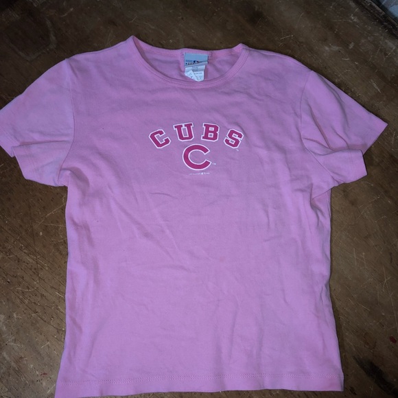 lady slugger Tops - Vintage Cubs pink baseball crop tee